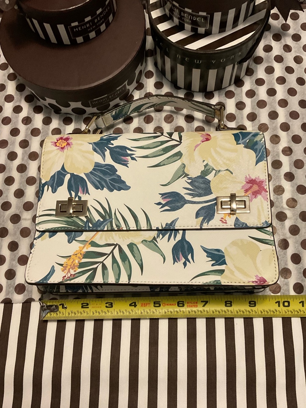 EUC Henri Bendel West 57th Schoolbag in Tropical Floral Print w Dust Bag - Picture 15 of 16